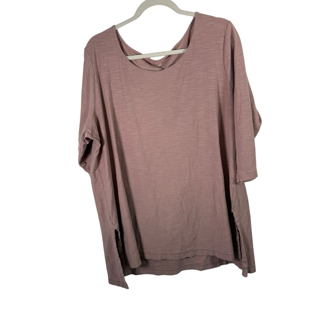 Pure Jill 3/4 Sleeve High Low Tunic Shirt Pink 100% Cotton Womens Plus 2x - Picture 2 of 7